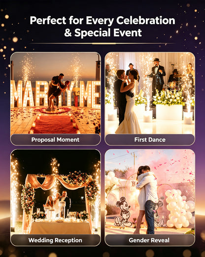 750W Professional Cold Spark Machine – Dual-Motor, DMX512 & Remote Control, Adjustable Height (8.2–16ft), Quiet & Safe for Weddings, Parties, Concerts, Indoor/Outdoor Events(Sparkle Material Not Included)