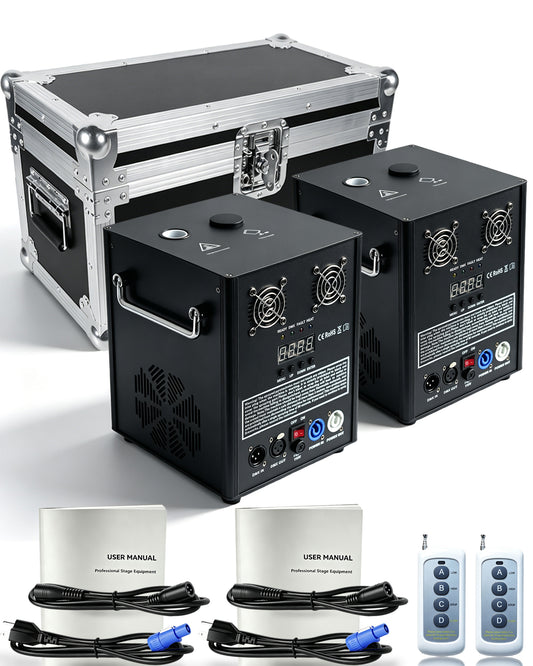 2 Pack Cold Spark Machine 750W Output Fireworks with Flightcase, 16ft Adjustable Height, with DMX512 Remote Control for Stage, DJ, Wedding, Event,Party